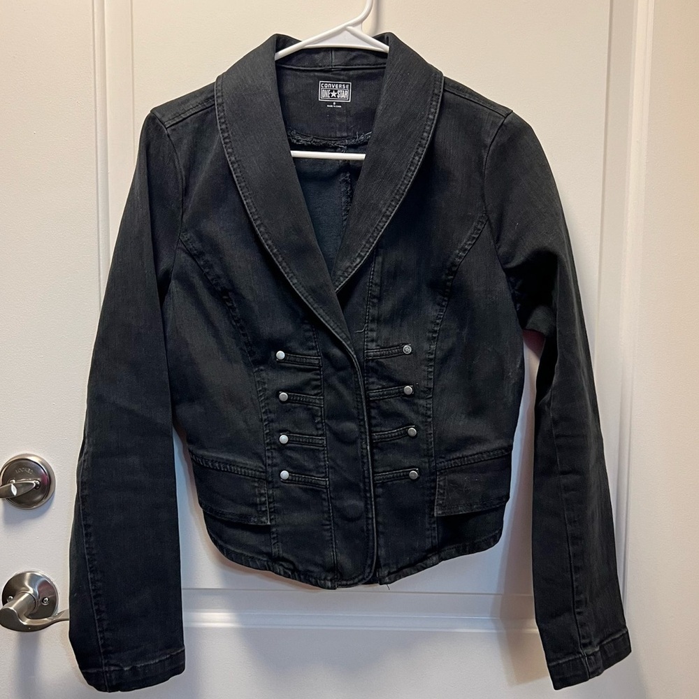 Converse Y2K Washed Black Denim One Star  Jean Jacket Women’s Cropped Snap Front
